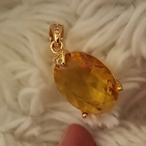 Citrine Stone Pendant No Chain Elegant Stainless Steel